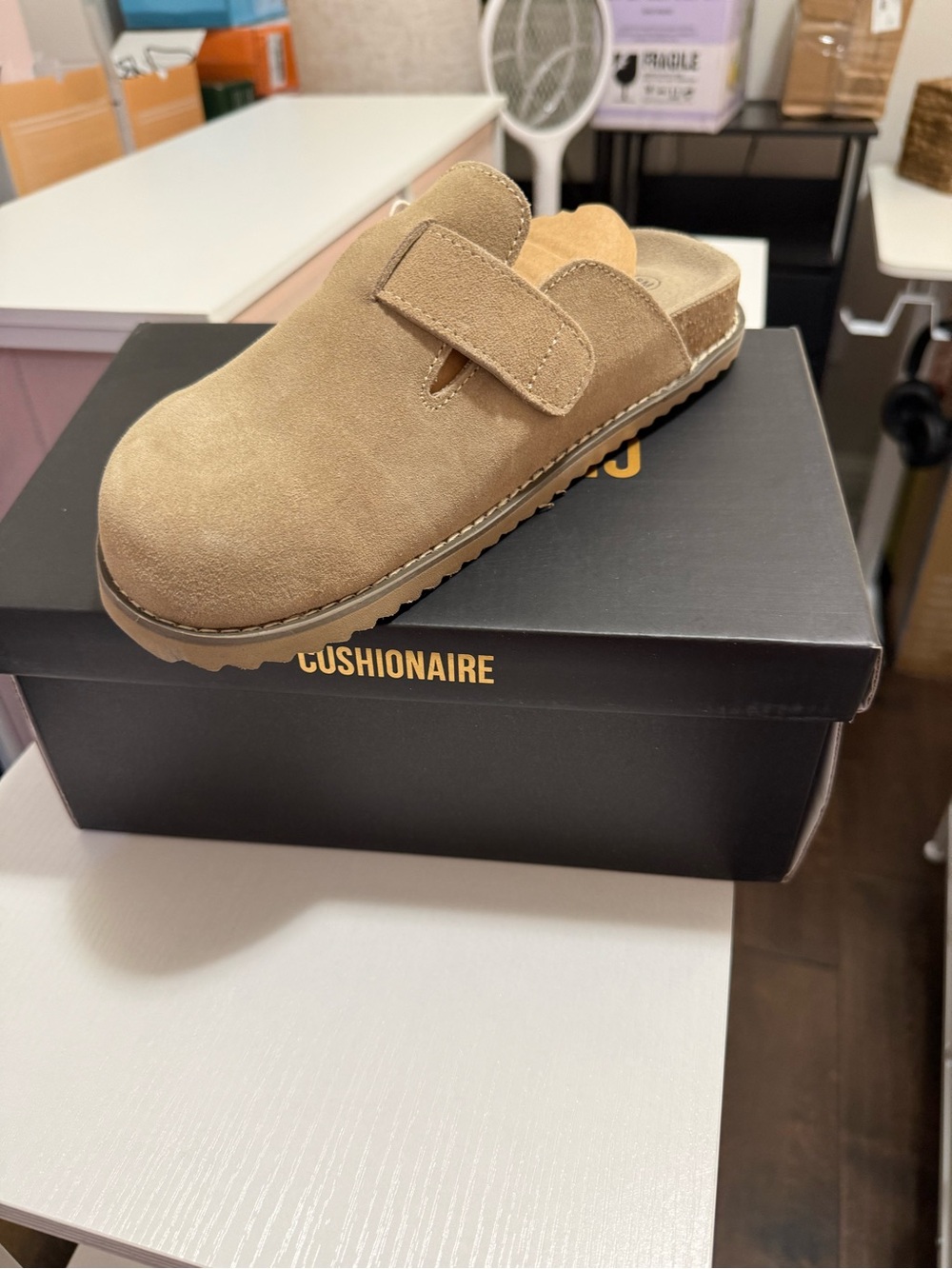 Cushionaire Women's Tan Suede Slip-On Clog Mule
